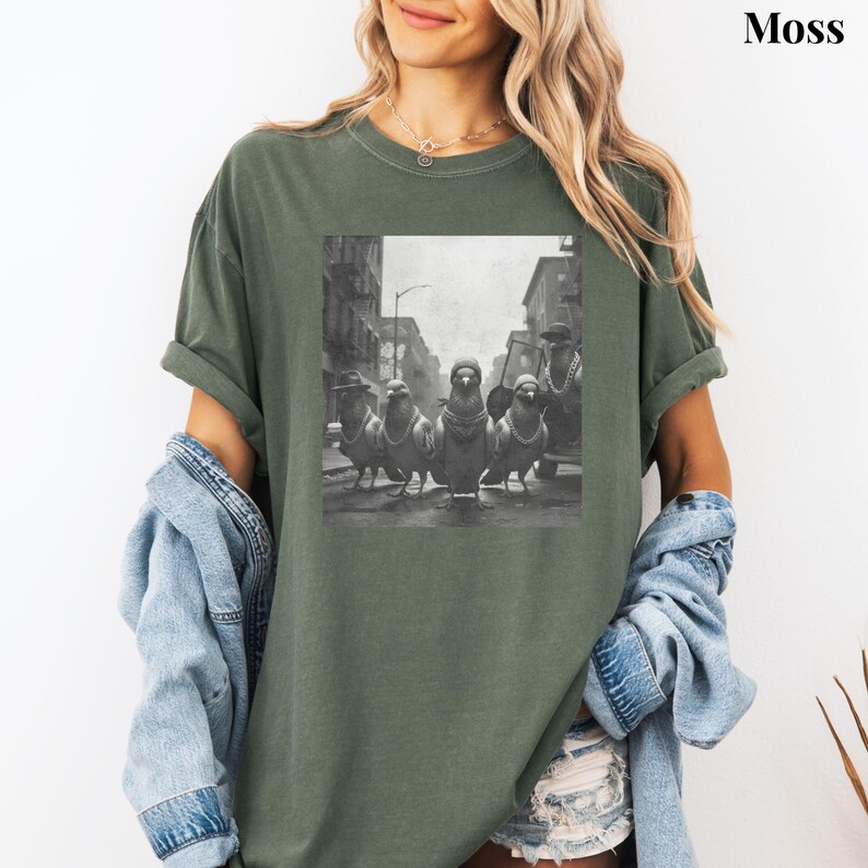 Camiseta de paloma gánster, camiseta divertida de pájaro con colores cómodos, camiseta de pandilla de palomas, suéter divertido de pájaro, regalo divertido para él, camiseta de pájaro hip hop imagen 9