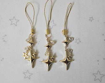 Gold Celestial Star Phone Charm: Handmade Metal Phone / Keychain Strap