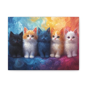 Large Whimsical Cat Art Canvas Print, Colorful Wall Decor, Cat Lover Gift, Cute Kitten Artwork, Pet Home Decor