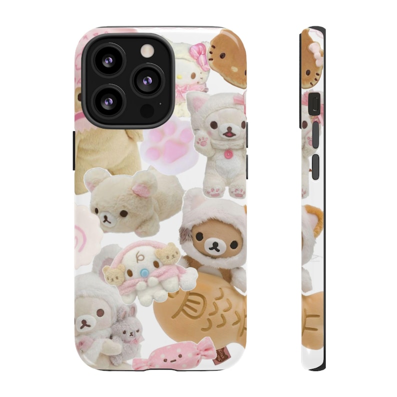Cover per telefono kawaii di Hello Kitty e Rilakkuma - estetica collage Y2K, rosa tenue, per iPhone. immagine 6