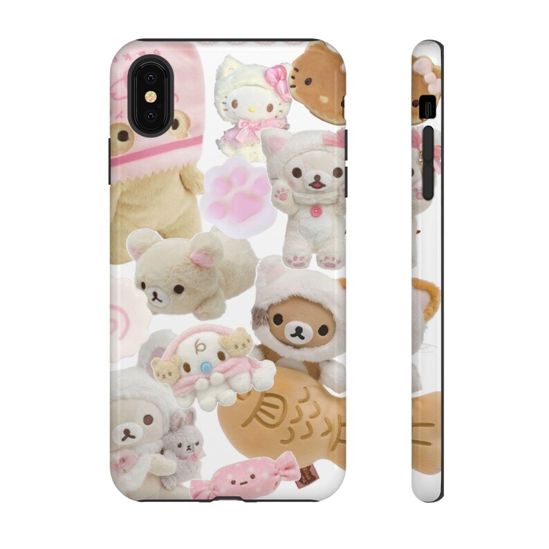 Cover per telefono kawaii di Hello Kitty e Rilakkuma - estetica collage Y2K, rosa tenue, per iPhone. immagine 9