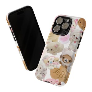 Cover per telefono kawaii di Hello Kitty e Rilakkuma - estetica collage Y2K, rosa tenue, per iPhone. immagine 5