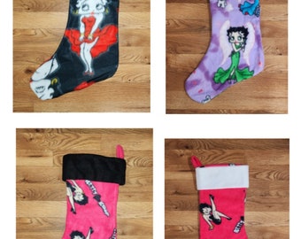 Custom Handmade Betty Boop Print Holiday Christmas Stocking w/ Matching Cuff New