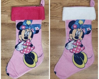 Custom Handmade Disney Minnie Mouse Holiday Christmas Stocking w/ White or Pink Cuff New