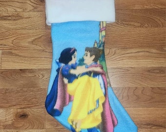 Custom Handmade Disney Princess Snow White & The Prince Holiday Christmas Stocking w/ White Cuff New