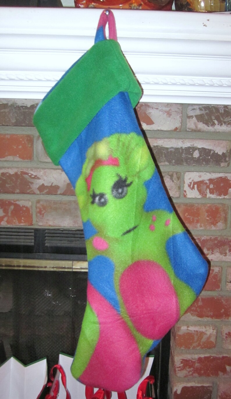 Custom Handmade Barney Baby Bop Print Holiday Christmas Stocking w/ Green Cuff New image 2