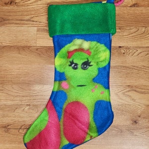 Custom Handmade Barney Baby Bop Print Holiday Christmas Stocking w/ Green Cuff New image 1