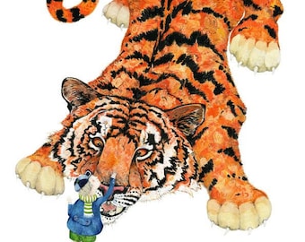 Tiger with Boy Giclee Illustration Print 8x11