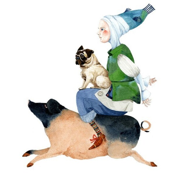 Stampa Piggy Back Ride illustrazione 8x11