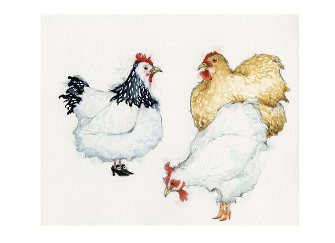 Chicken Print Hens Wearing Shoes Illustration 8x11 - Etsy