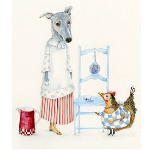 Print Dog Kitchen Maid and Chicken Cook illustration image 1