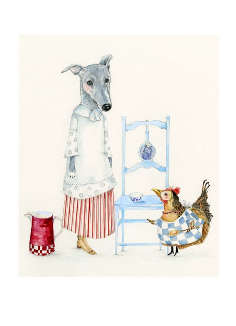 Print Dog Kitchen Maid and Chicken Cook illustration image 1