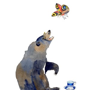 Bear illustration Print Bear and Butterfly Giclee Art print illustration 8x11