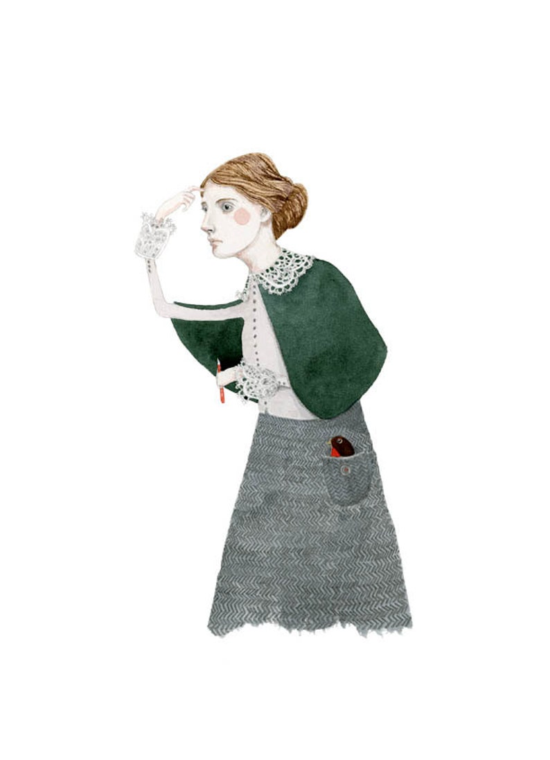 Virginia Woolf Portrait Art print Giclee drawing illustration 8x11 image 1
