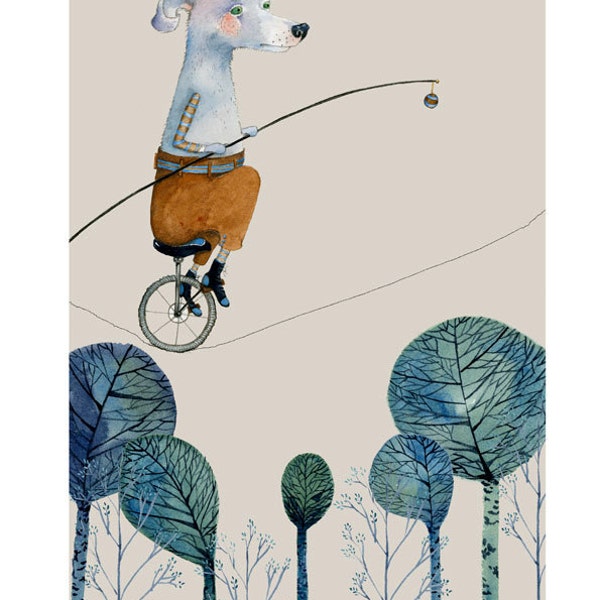 Dog giclee Print 8x11, Albert the Rope Cyclist  illustration