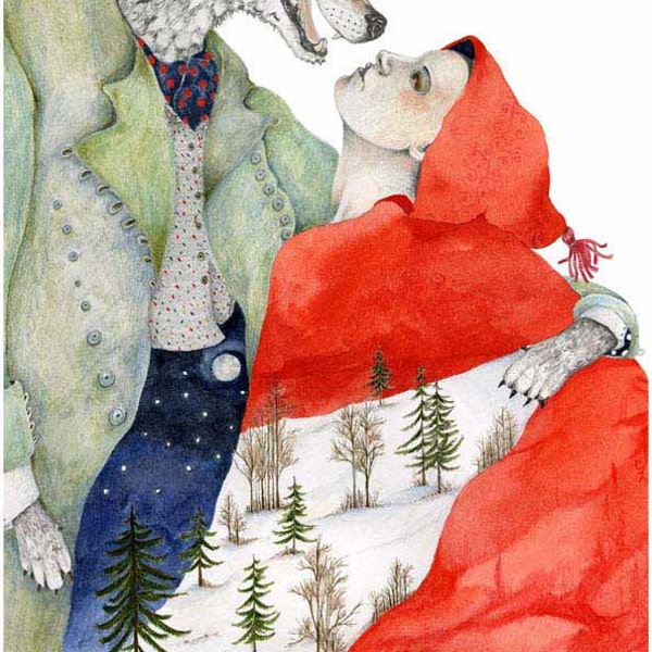 Wolf and Red Riding Hood Print illustration 8x11