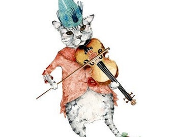 Cat Print Cat Fiddle Illustration print 8x11