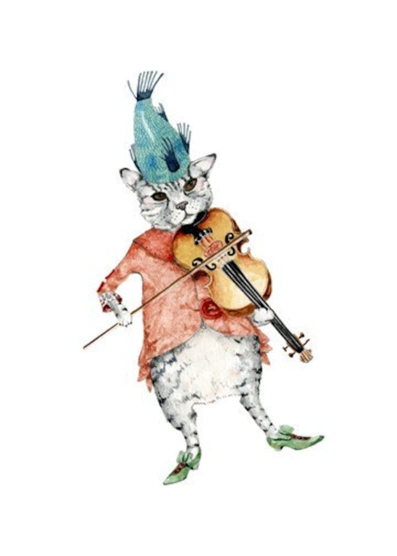 Cat Print Cat Fiddle Illustration print 8x11 image 1