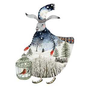 Hare Print Winter Moon Hare 8x11 Giclee Print