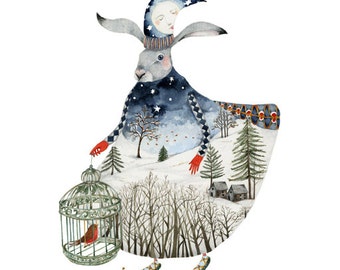 Hase Print WinterMond Hase 8x11 Giclee Print