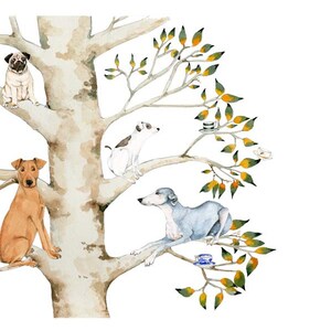 Dog print Giclee print dogs in tree with teacups 8x11 illustration