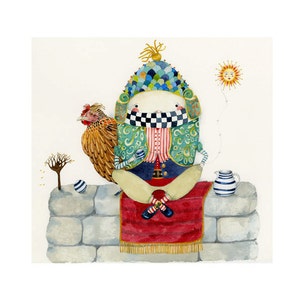 Print Humpty Dumpty Egg and Fred Chicken illustration Nursery rhyme 8x11 print image 1