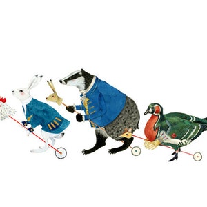Hare, Badger and Duck animal parade print 8x11 art print