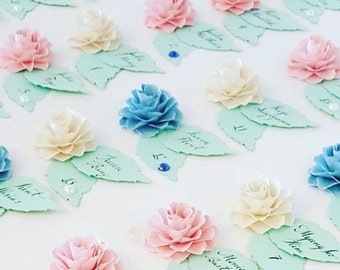 set of 50- Made To Order Wedding Custom Color ESCORT CARDS The Rosetta Paper Flowers Place Cards