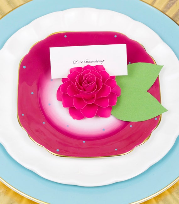 set of 50- Made To Order Wedding Custom Color ESCORT CARDS The Rosetta Paper Flowers Place Cards
