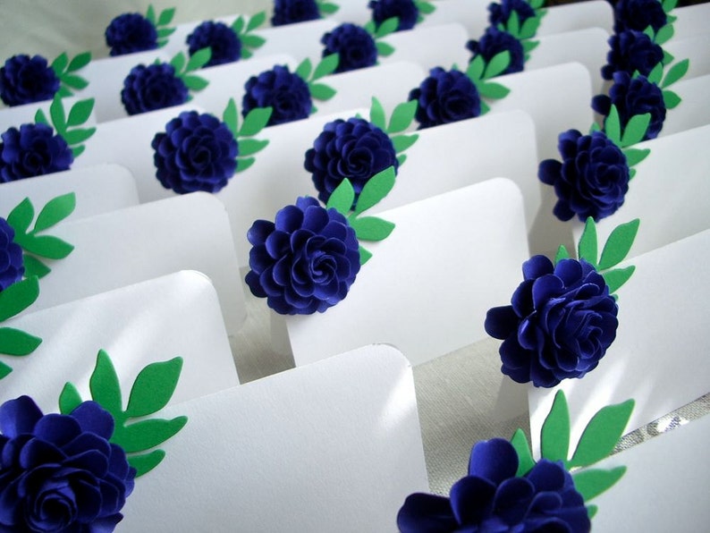 set of 50- Made To Order Wedding Custom Color ESCORT CARDS The Rosetta Paper Flowers Place Cards