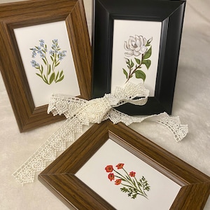 Small Framed Botanical Painting: Vintage Flower Artwork