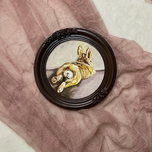 Framed Miniature Bunny Print: Ornate Rose Frame, Archival Fine Art