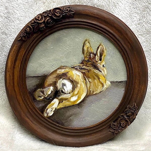 Original Framed Bunny Art Print: Miniature Fine Art, 5x5 inch Ornate Frame