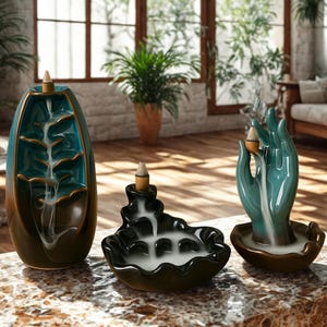 Handmade Ceramic Backflow Incense Burner: Zen Waterfall Smoke Effect