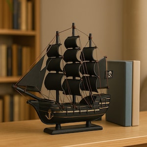 Handcrafted Wooden Pirate Ship Model: Black Pearl Inspired Nautical Decor