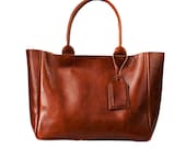 Brown Leather  Bag - Heirloom Tote - Cognac Brown Vegetable Tanned Leather