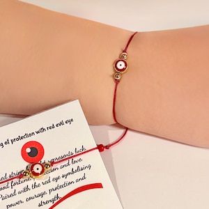 Red string of protection with red eye & 14k gold plated Hematite beads.