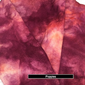 Poppies - Fantasy hand dyed rug hooking wool fabric -  Fat Quarter