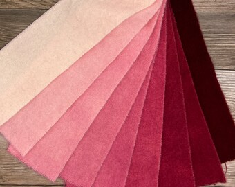 9-Value Swatch Set Pink 1 - hand dyed rug hooking wool fabric -  (1) Fat Quarter total  +(9) values 1/32 yard each