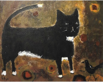 Cat in the Garden  -  Rug Hooking  pattern by artist Lindsay Bowles