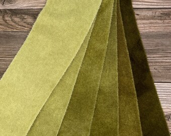 6-Value Swatch Set Leaf Green 6 - hand dyed rug hooking wool fabric -  little less than 1/4 yard - (6) values 1/32 yard each