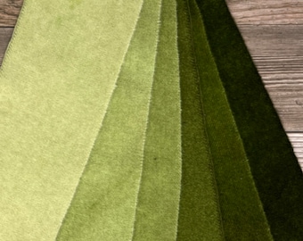 6-Value Swatch Set Leaf Green 4 - hand dyed rug hooking wool fabric -  little less than 1/4 yard - (6) values 1/32 yard each