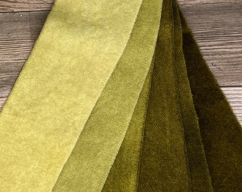 6-Value Swatch Set Leaf Green 6 - hand dyed rug hooking wool fabric -  little less than 1/4 yard - (6) values 1/32 yard each