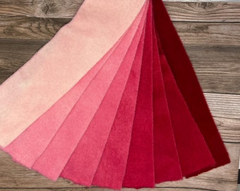 9-Value Swatch Set Pink 2 - hand dyed rug hooking wool fabric -  (1) Fat Quarter total  +(9) values 1/32 yard each