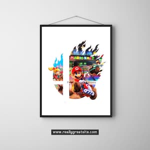 Affiche des jeux du monde Nintendo Mario Kart | Poster imprimable d'art mural gaming | Téléchargement numérique Canvas | Mario Peach Luigi | Décoration de la chambre