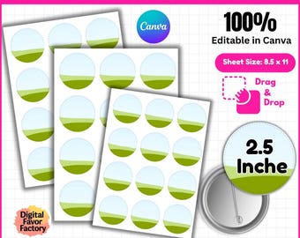 Modello di spilla a bottone da 2,5", modello di spilla a bottone per Canva, spilla a bottone SVG, spilla a bottone, modello di spilla a bottone per sublimazione, mockup di spille a bottone