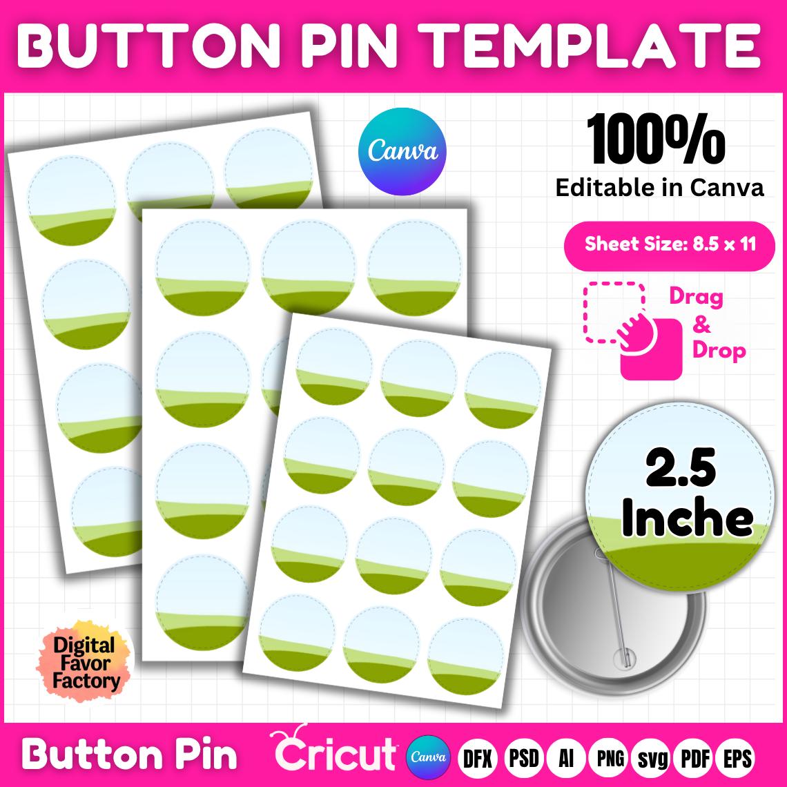 Button Pin Template Bundle Editable Canva Frame Sublimation 2 3.5 1.75 ...