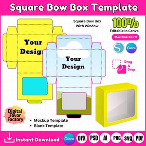 Plantilla de caja cuadrada con lazo para escaparate (SVG, PDF, PNG)