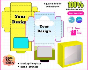 Square Bow Box Template, Window Display (SVG, PDF, PNG)