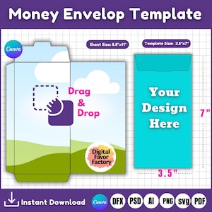 Geldumschlagvorlage Mockups, Canva Bearbeitbare Geldumschlagvorlage, Bargeldumschlagvorlage, ziehen Canva, Geschenkumschlagrahmen
